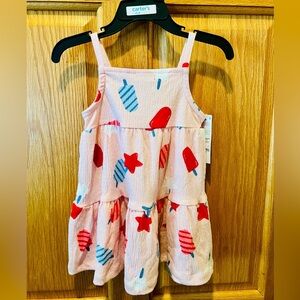 NWT Carter's Patriotic Pink Dress with Red and Blue Popsicle Print Size 12m